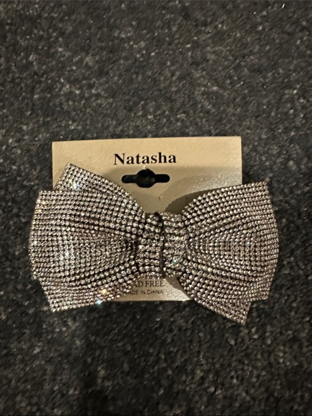 Natasha Couture Silver Crystal Bow Hair Barrette Lead Free